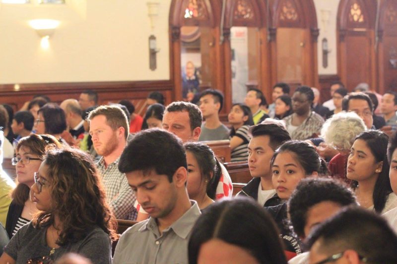 Young people in church