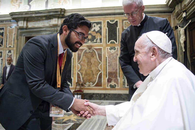 Jacob Anithottam from Auckland meets Pope Francis (Photo: ©Vatican Media)