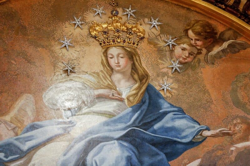 An image of the Immaculate Conception depicting a crowned Mary is seen in the Chapel of the Choir in St. Peter's Basilica at the Vatican May 30, 2023. (CNS photo/Lola Gomez)