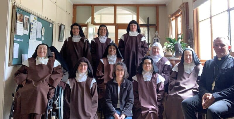 Carmelite nuns in Christchurch with Bishop Michael Gielen.